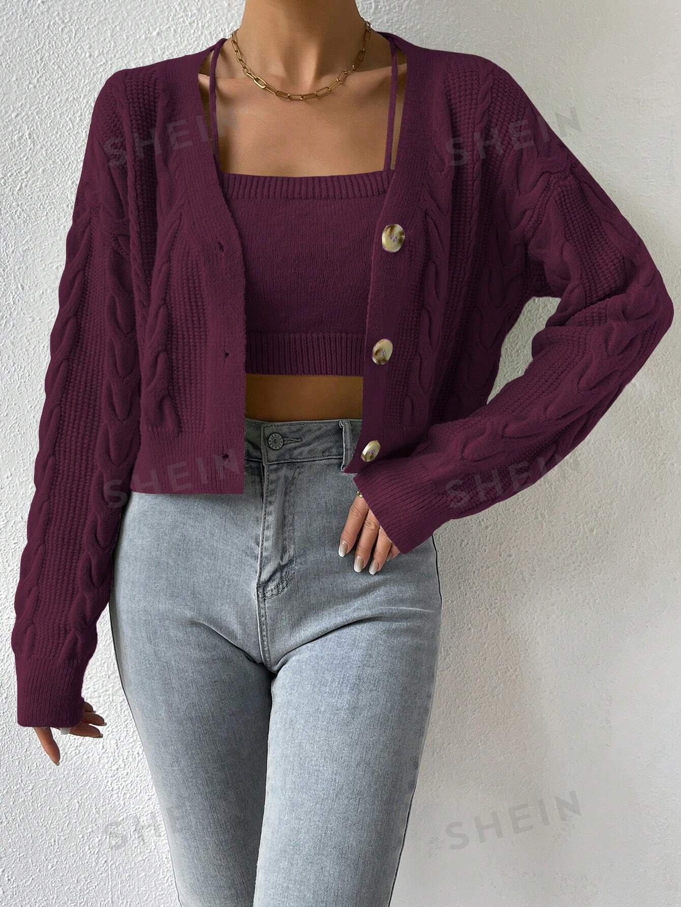 MOOSTA Cable Knit Cardigan & Cami Set