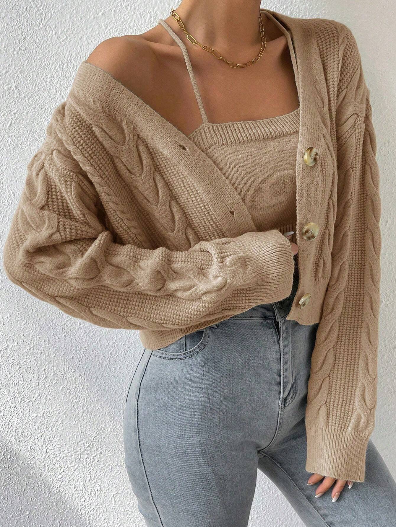 MOOSTA Cable Knit Cardigan & Cami Set