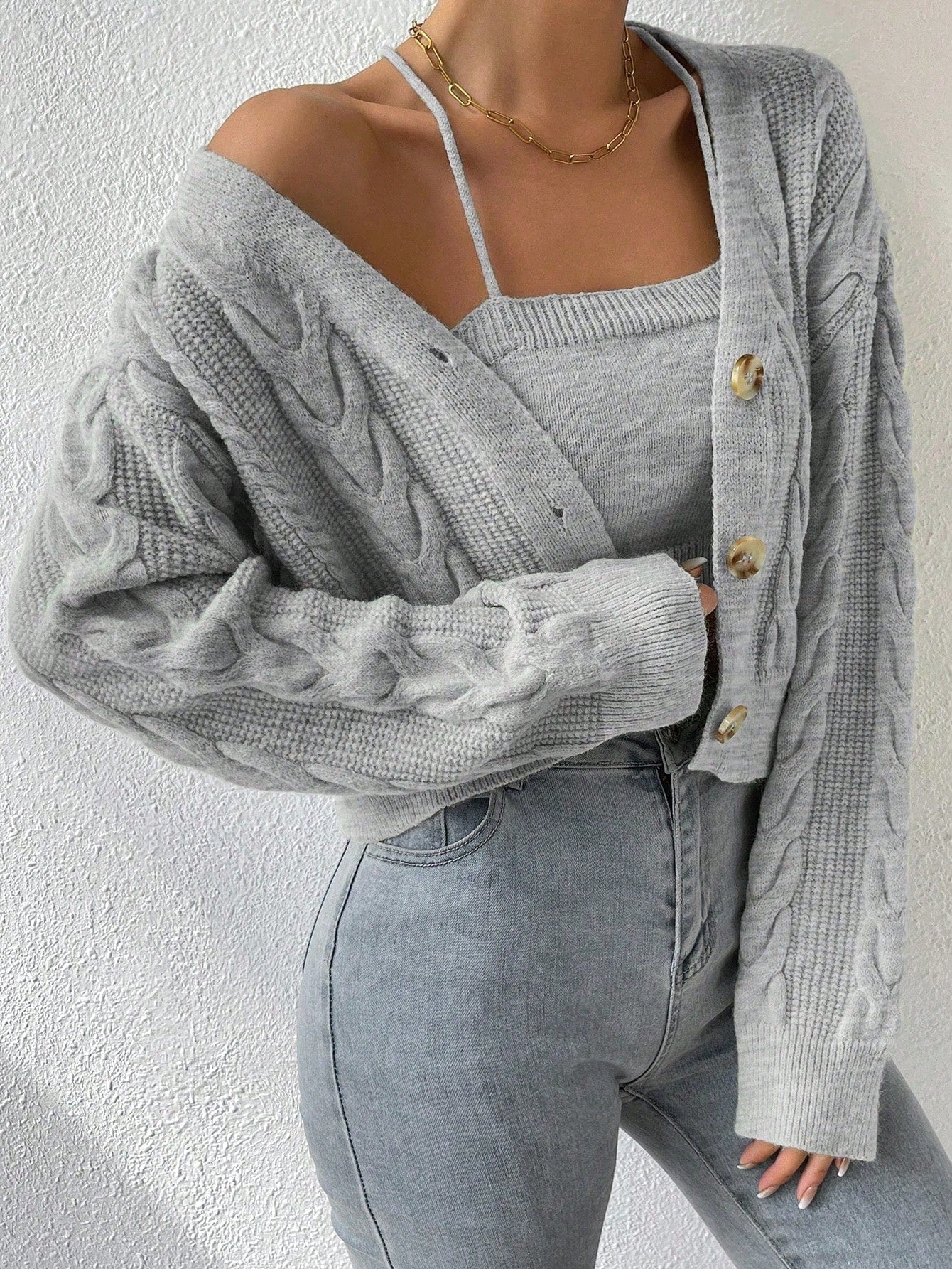 MOOSTA Cable Knit Cardigan & Cami Set