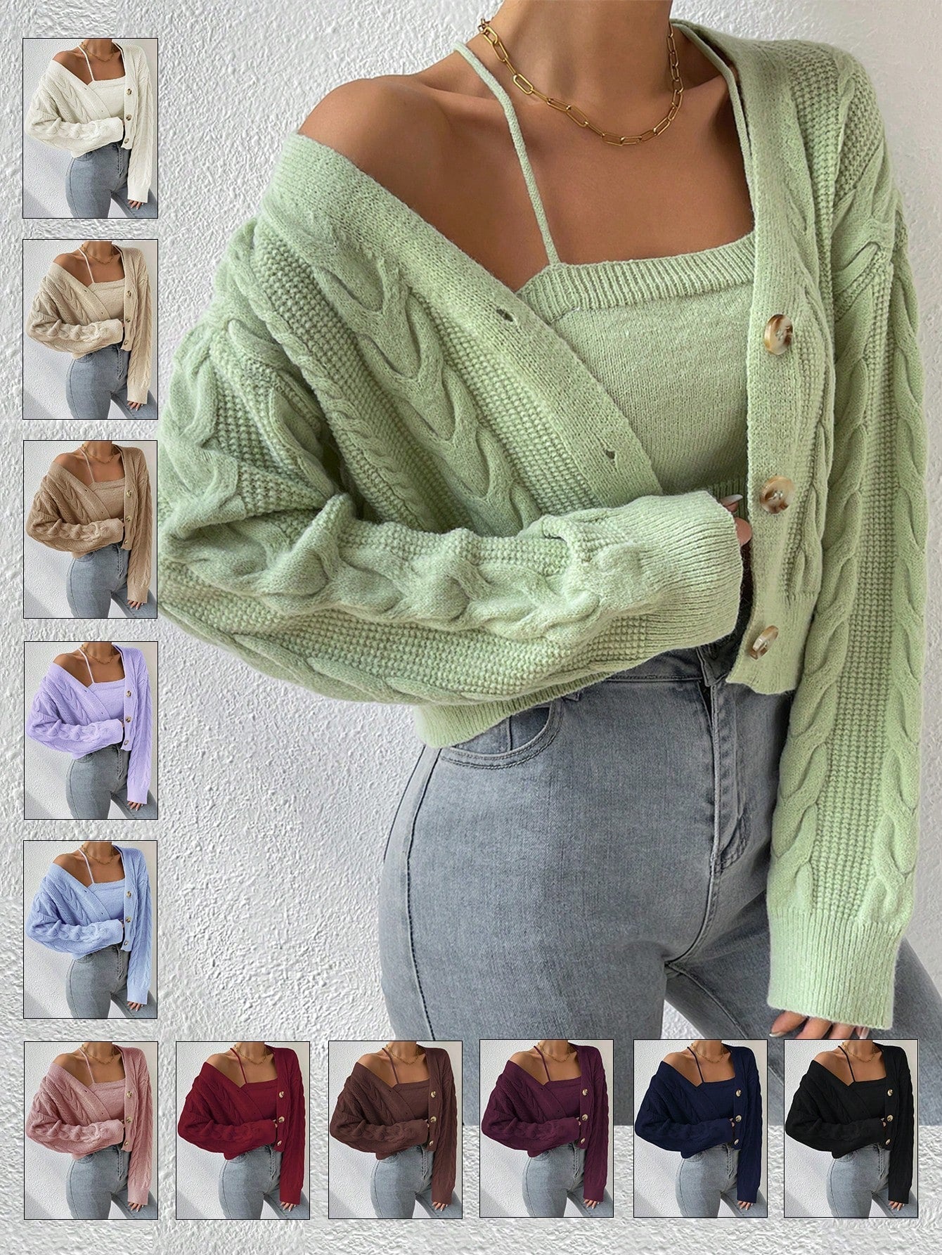 MOOSTA Cable Knit Cardigan & Cami Set