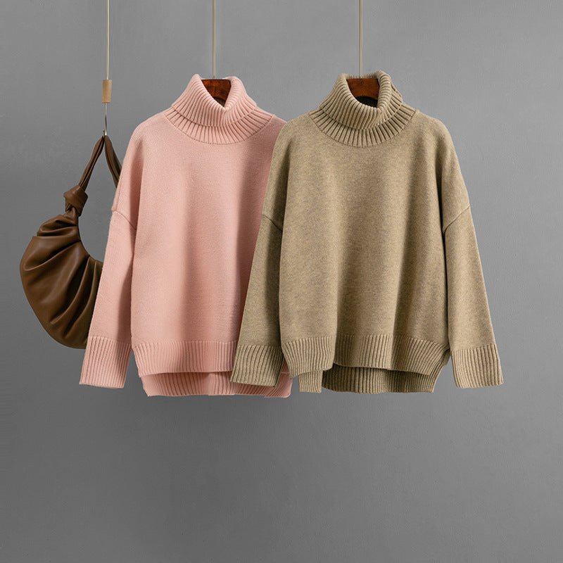 Loose Solid Turtleneck Pullover