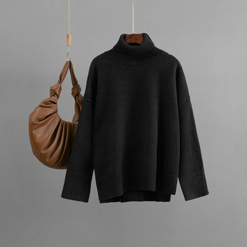 Loose Solid Turtleneck Pullover