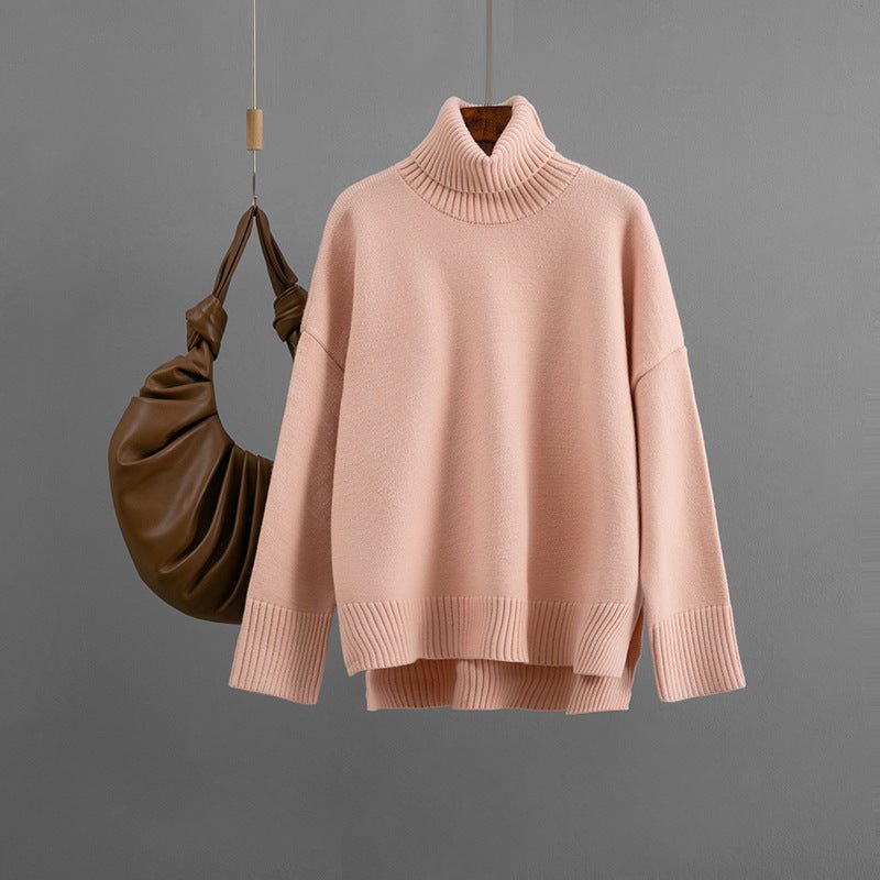 Loose Solid Turtleneck Pullover