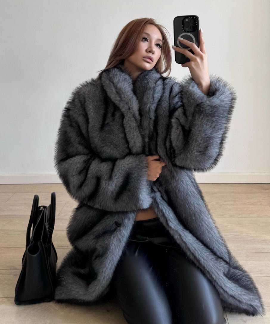 Wide-Collar Faux Fur Coat