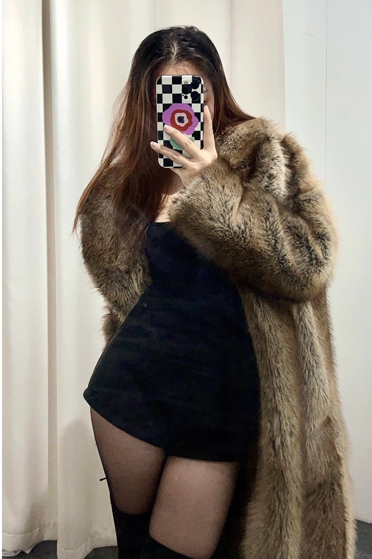 Wide-Collar Faux Fur Coat