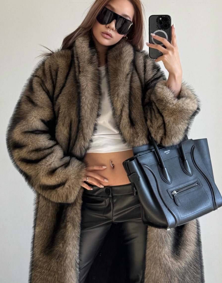 Wide-Collar Faux Fur Coat