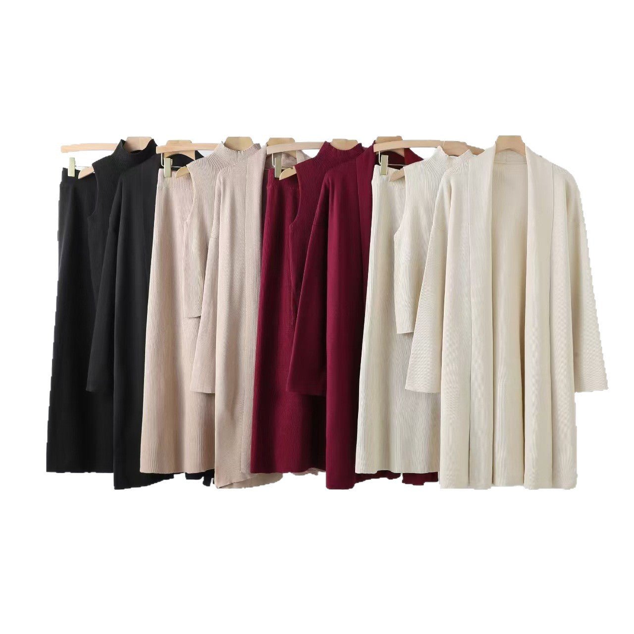 Lazy Shawl Cardigan, Turtleneck & Skirt Set