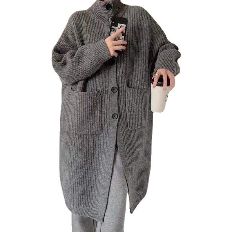 Thick Loose Stand Collar Cardigan