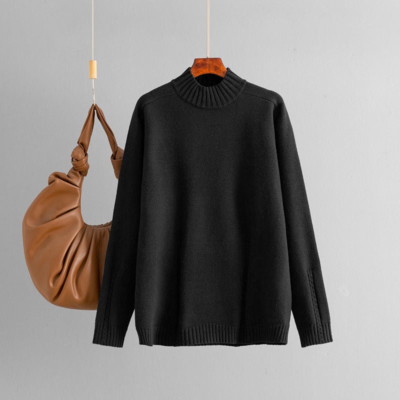 Loose Semi-Turtleneck Knit Pullover