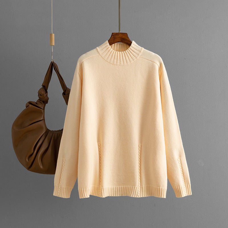 Loose Semi-Turtleneck Knit Pullover