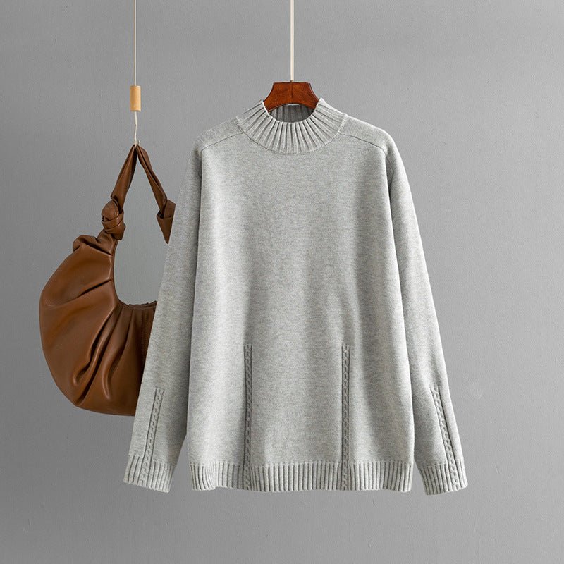 Loose Semi-Turtleneck Knit Pullover