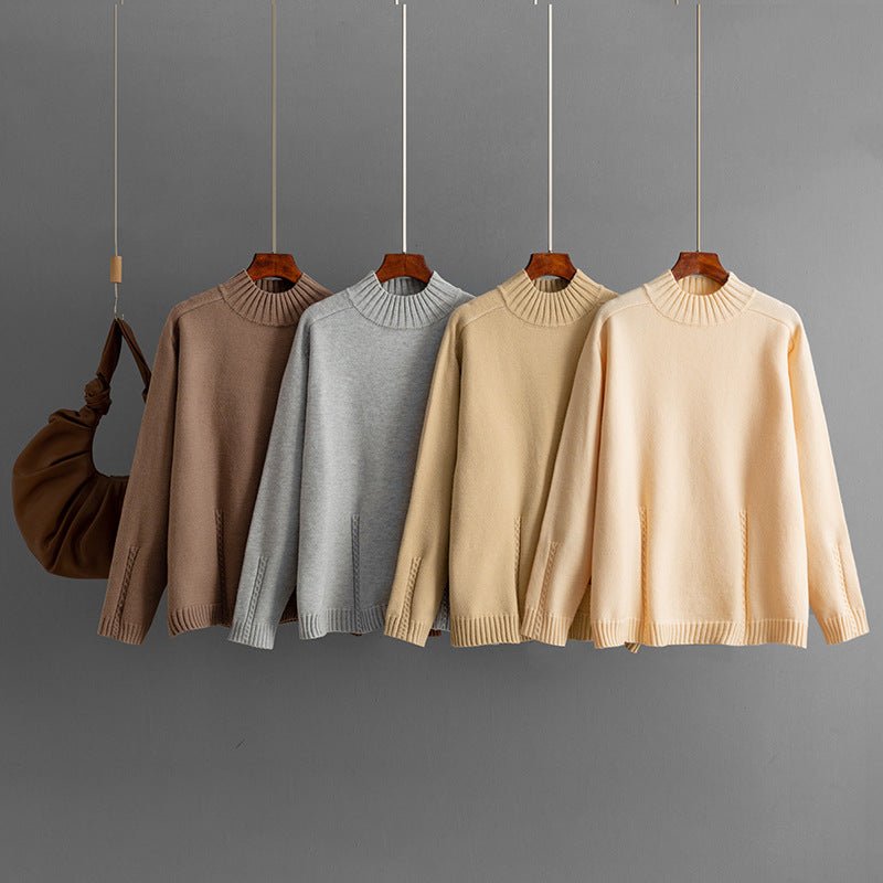 Loose Semi-Turtleneck Knit Pullover