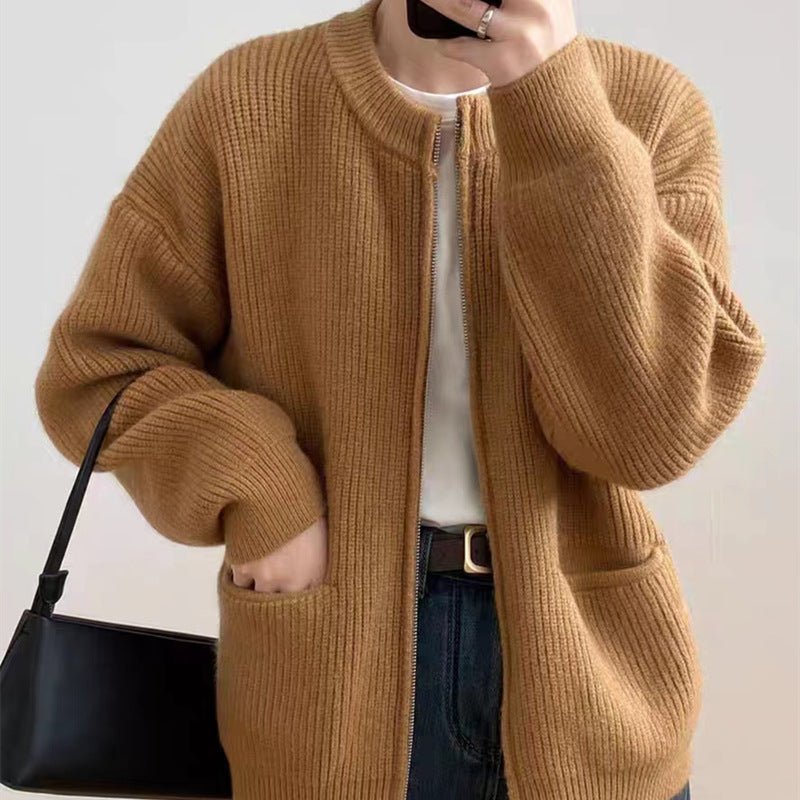 Retro Lazy Double Zipper Cardigan