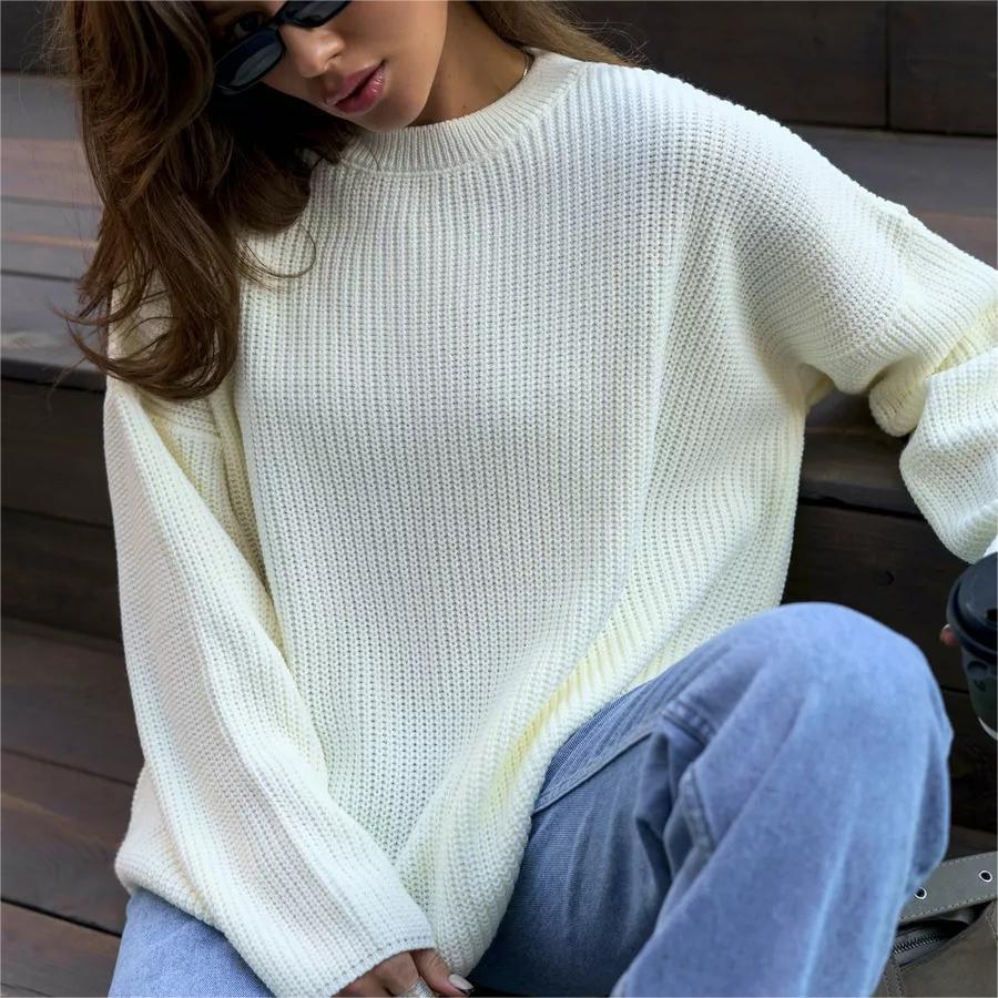 Crew Neck Lantern Sleeve Knit Pullover