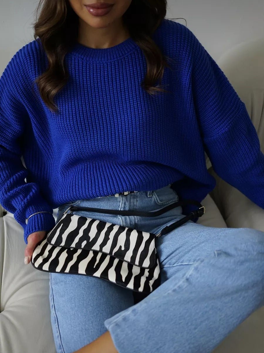 Crew Neck Lantern Sleeve Knit Pullover