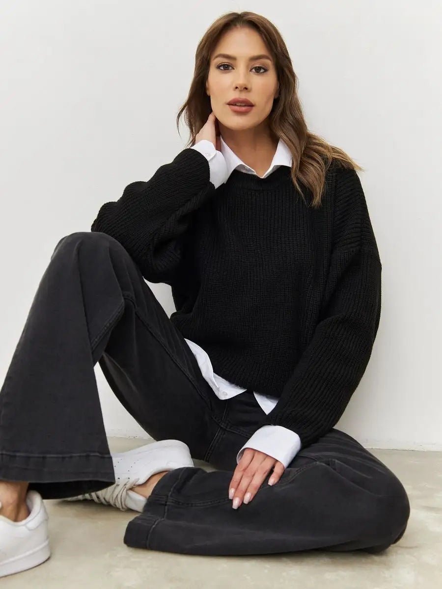 Crew Neck Lantern Sleeve Knit Pullover