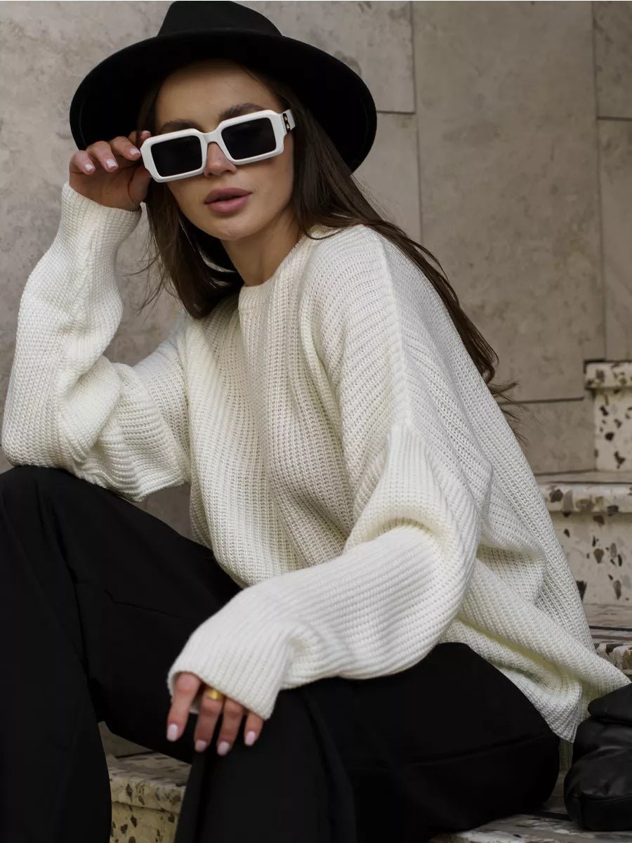 Crew Neck Lantern Sleeve Knit Pullover