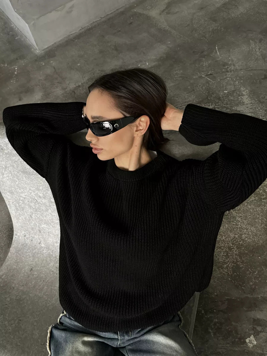 Crew Neck Lantern Sleeve Knit Pullover