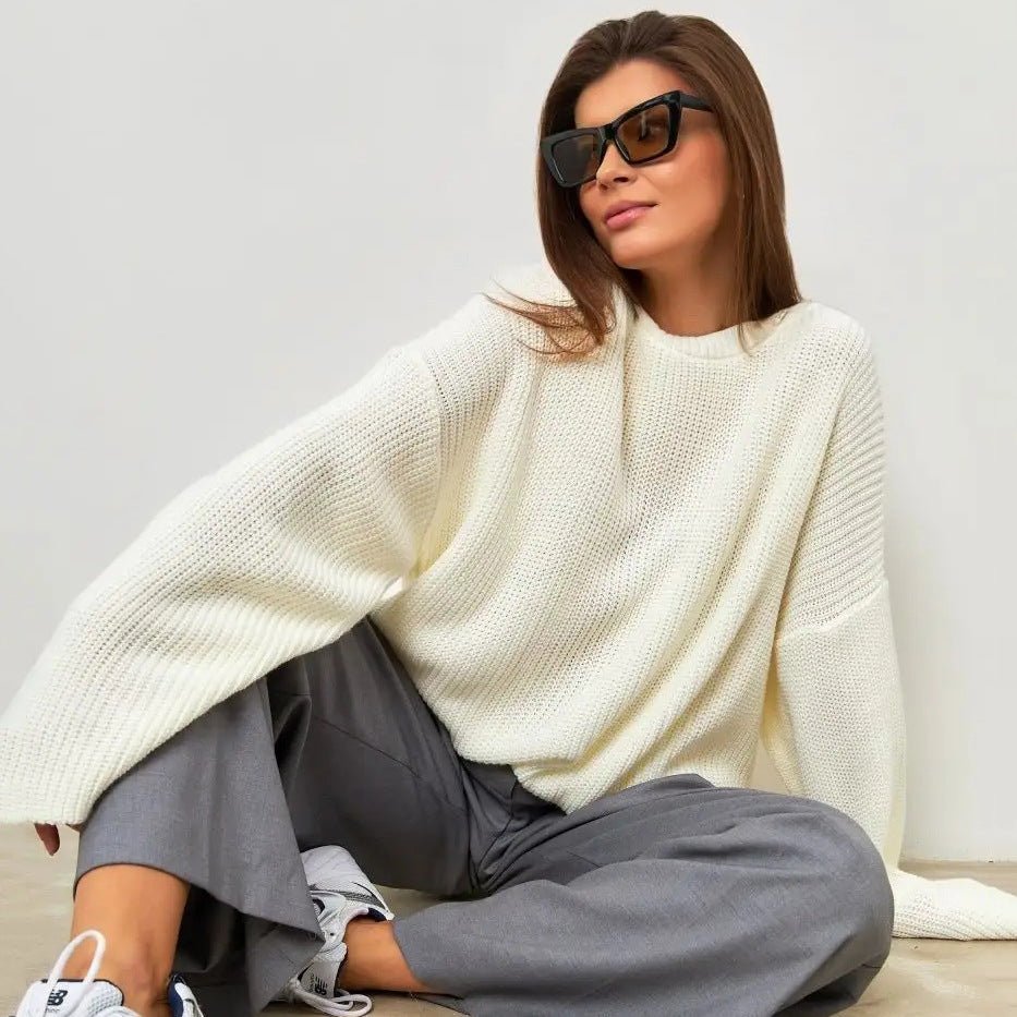Crew Neck Lantern Sleeve Knit Pullover