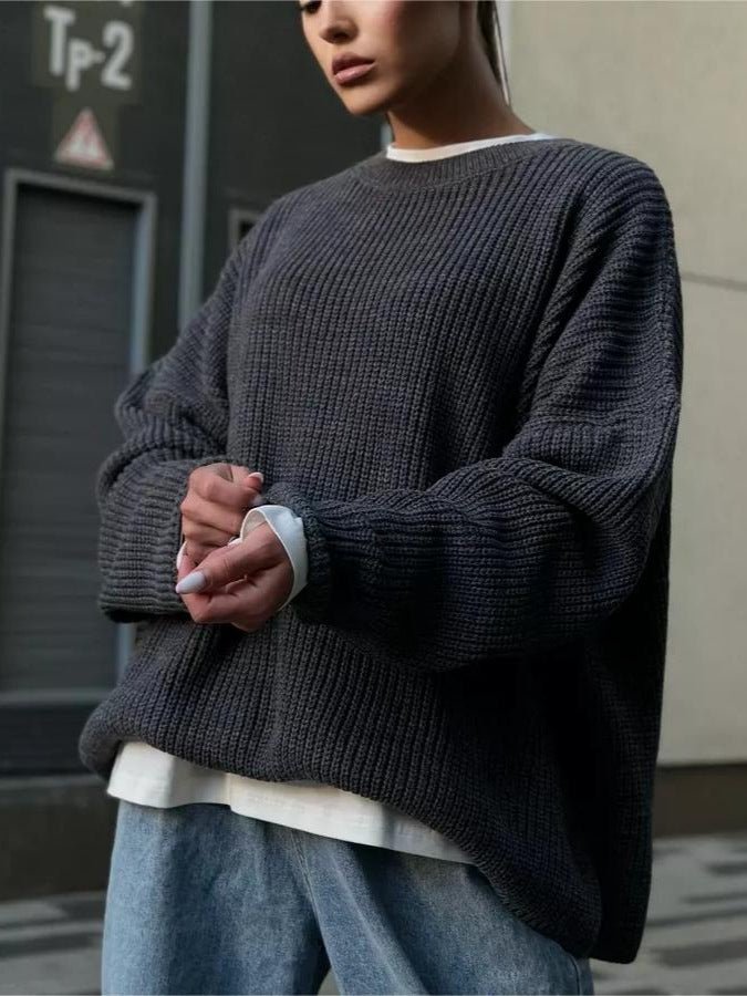 Crew Neck Lantern Sleeve Knit Pullover