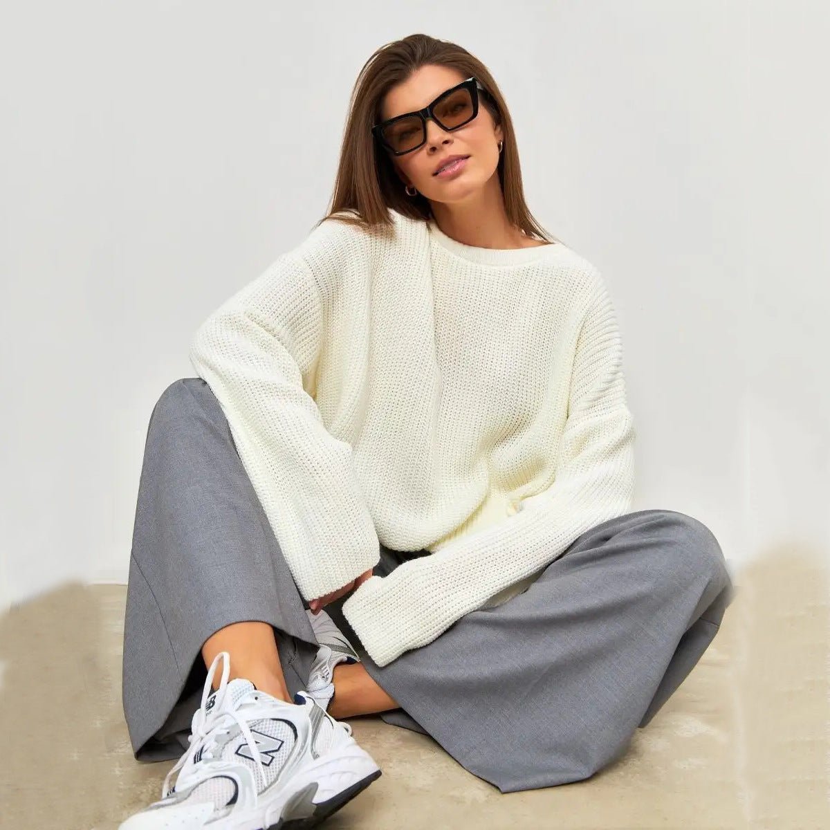 Crew Neck Lantern Sleeve Knit Pullover