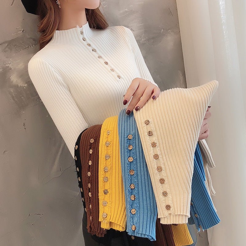 Slim Button Semi-Turtleneck Bottoming Top