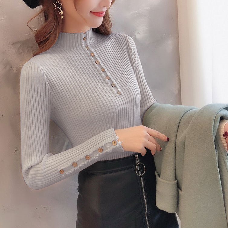 Slim Button Semi-Turtleneck Bottoming Top