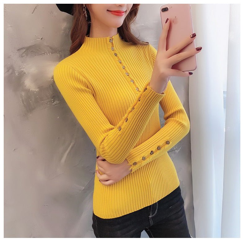 Slim Button Semi-Turtleneck Bottoming Top