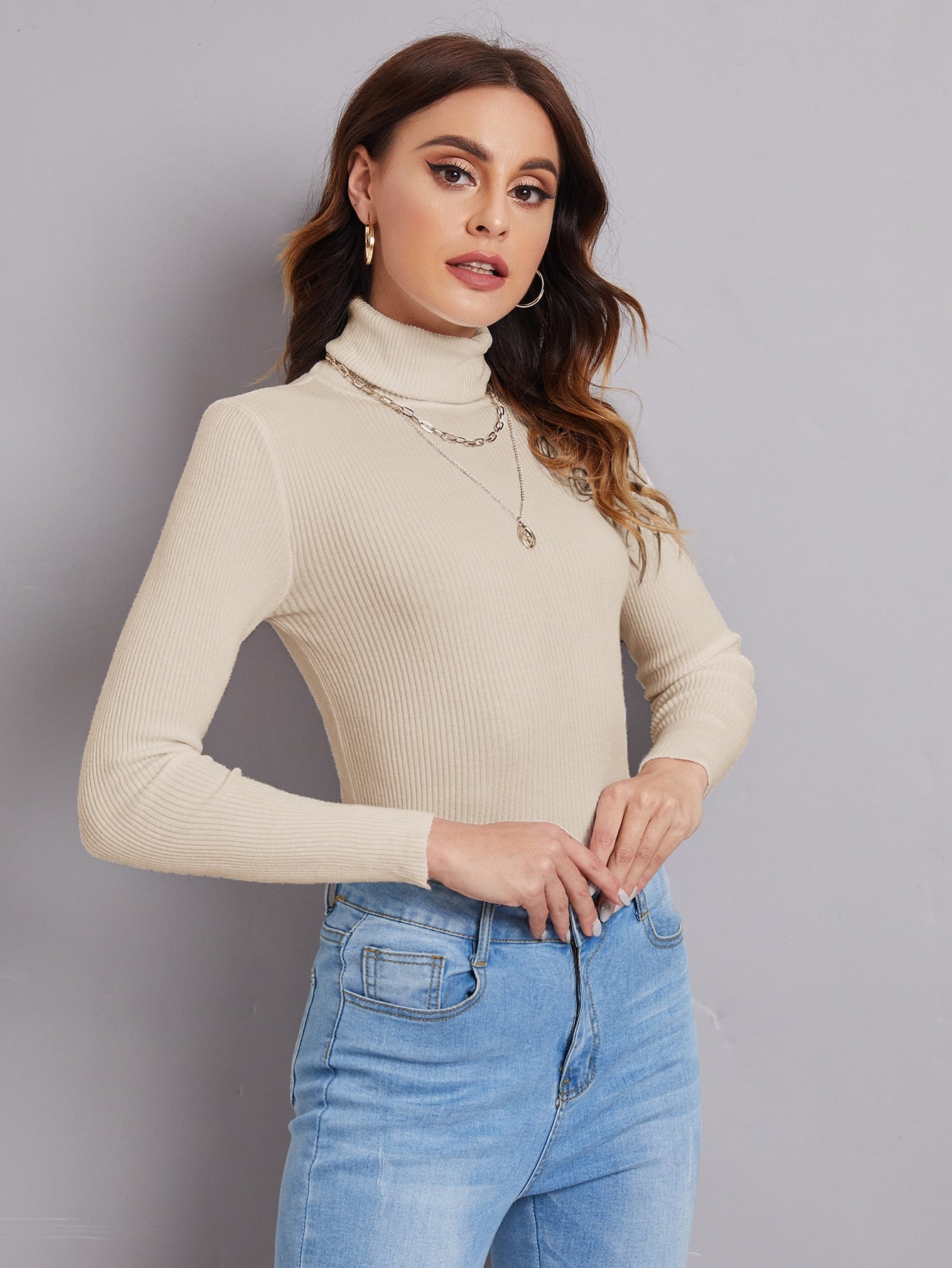 Ribbed Turtleneck Workwear Sweater