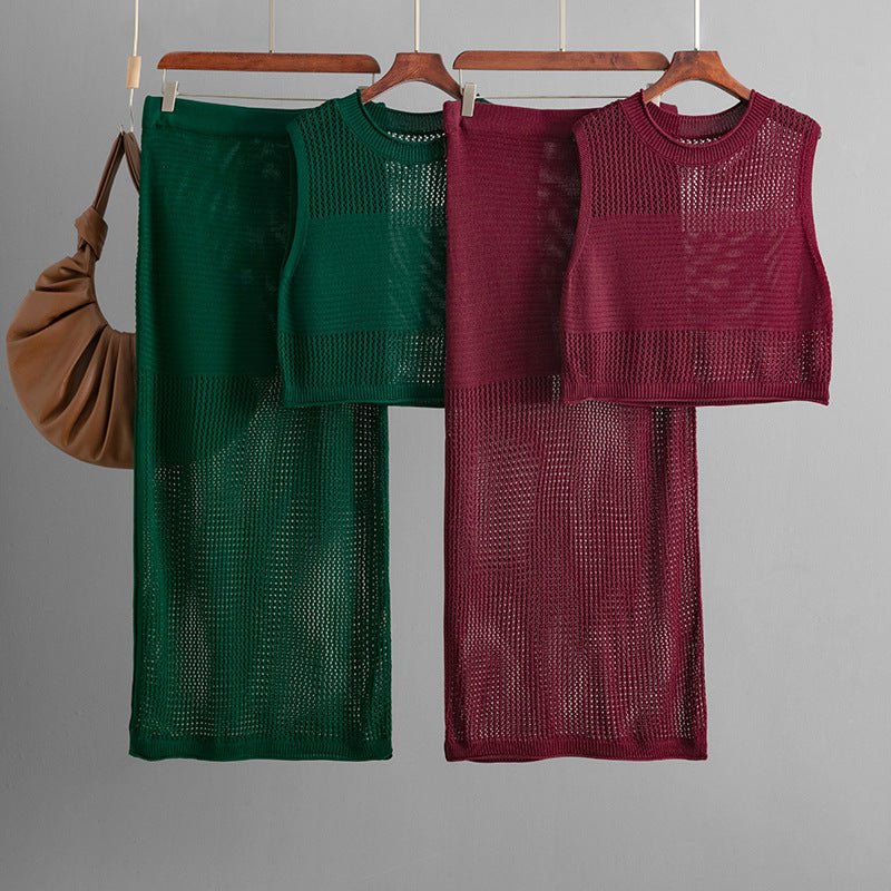 Slim Hollow Vest & Slit Skirt Set