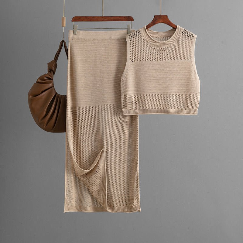 Slim Hollow Vest & Slit Skirt Set
