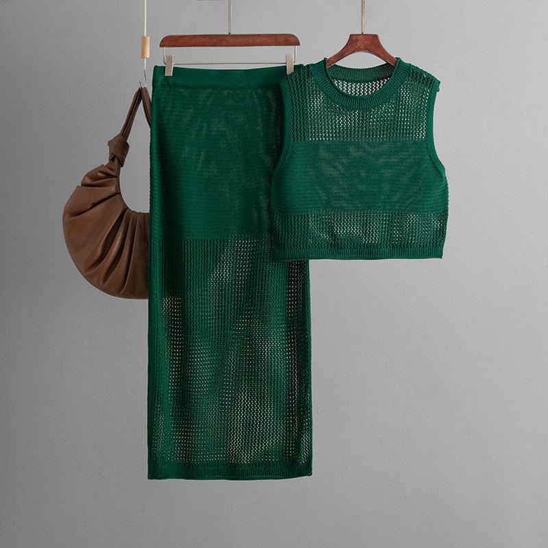 Slim Hollow Vest & Slit Skirt Set