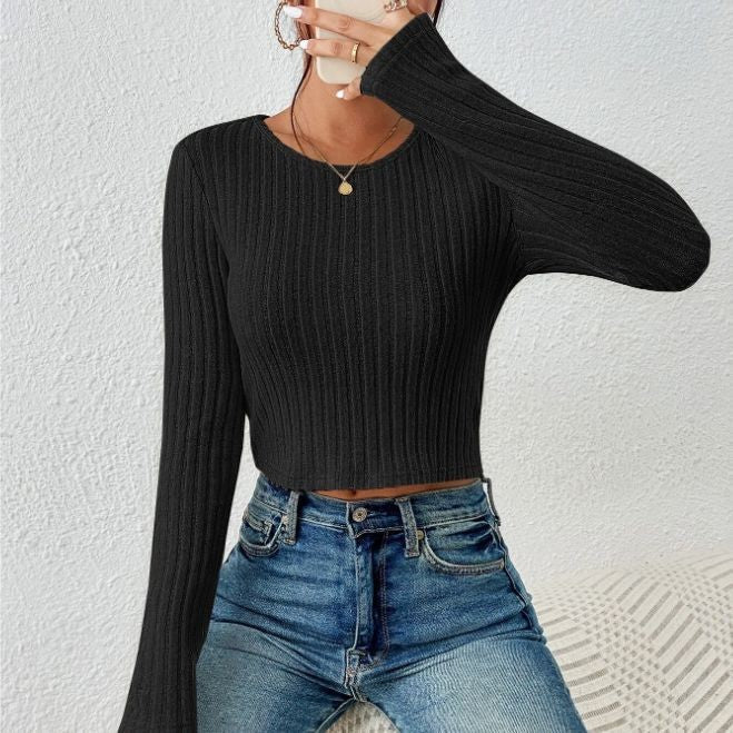 Slim Ribbed Crew Neck Winter Top
