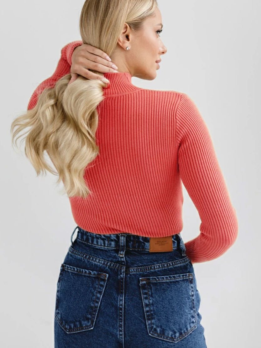 Slim Solid Semi-Turtleneck Winter Top