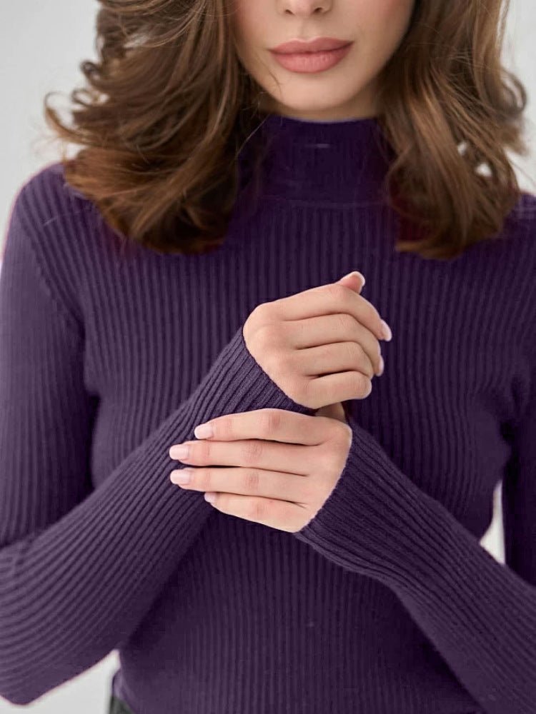 Slim Solid Semi-Turtleneck Winter Top
