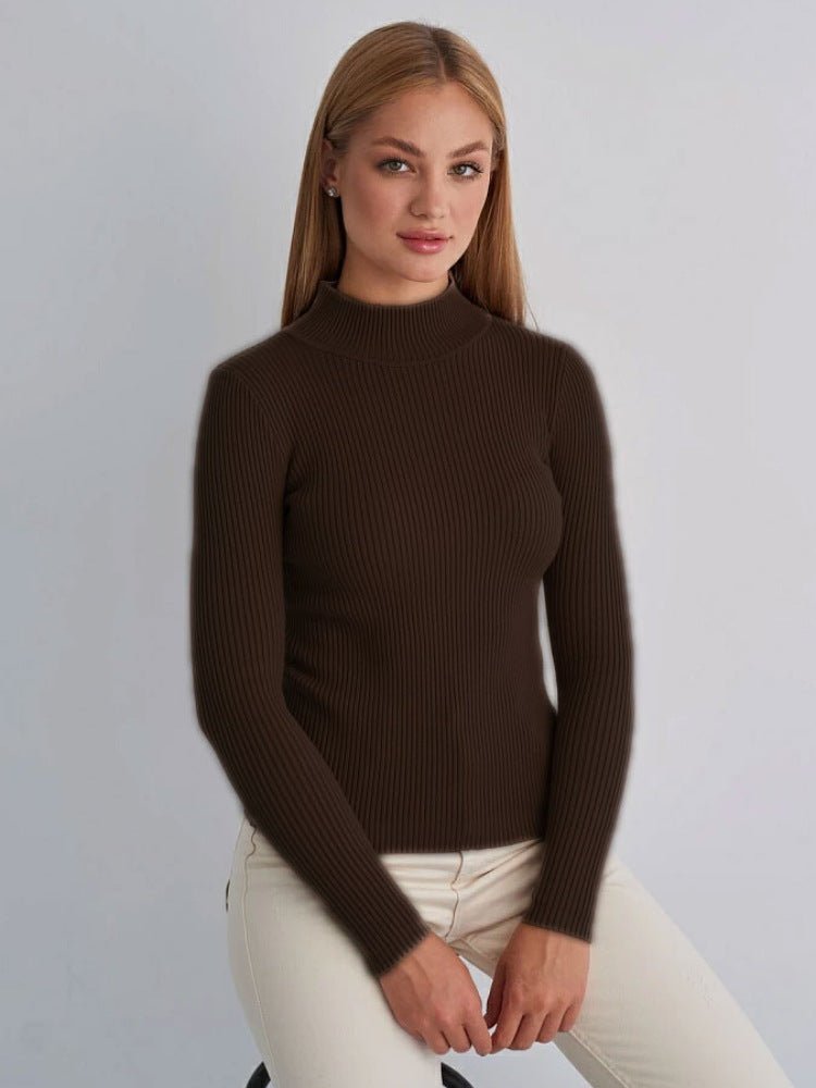 Slim Solid Semi-Turtleneck Winter Top