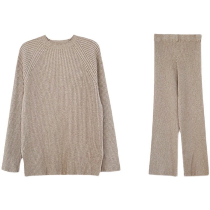 Solid Split Sweater & Wide-Leg Pants Set