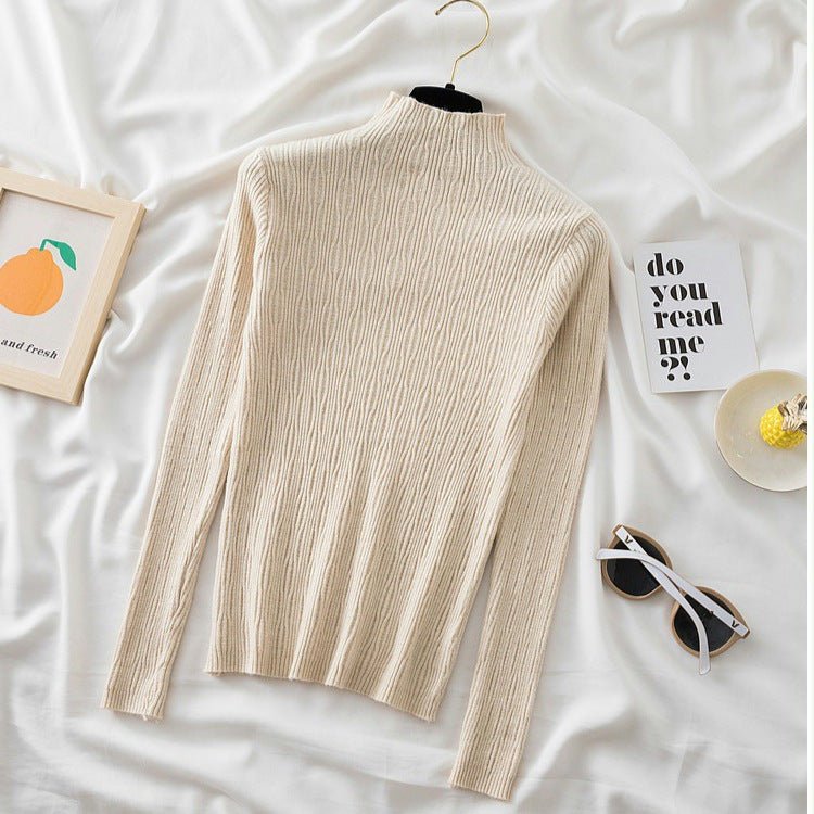 Slim Semi-Turtleneck Jacquard Pullover