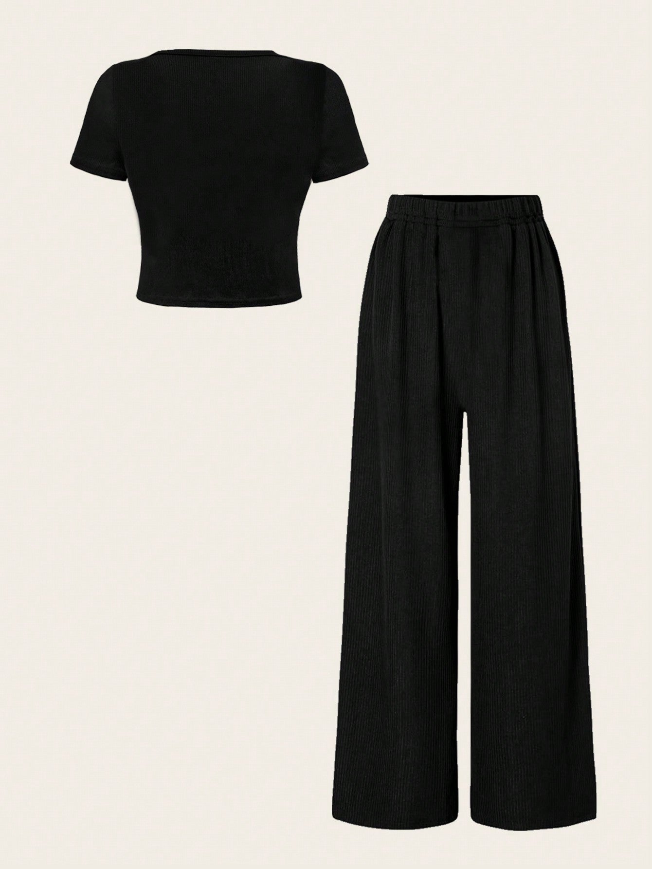 V-Neck Tee & Wide-Leg Pants Set