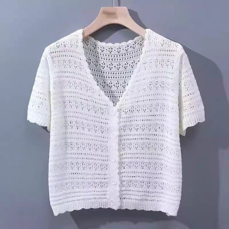 Women’s Ice Curve V-Neck Hollow-Out Short Cardigan