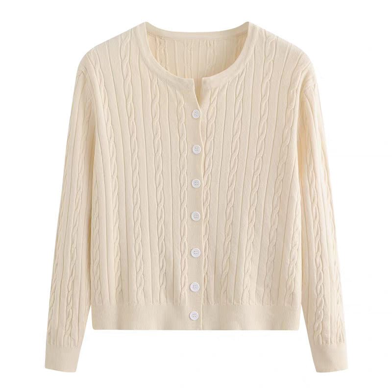 Slim Jacquard Crew Neck Cardigan