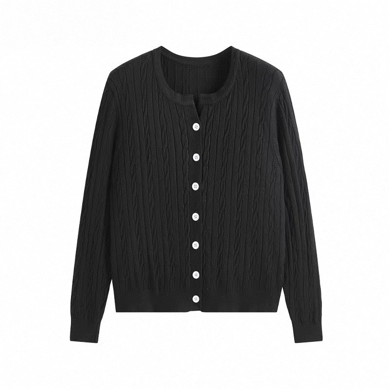 Slim Jacquard Crew Neck Cardigan