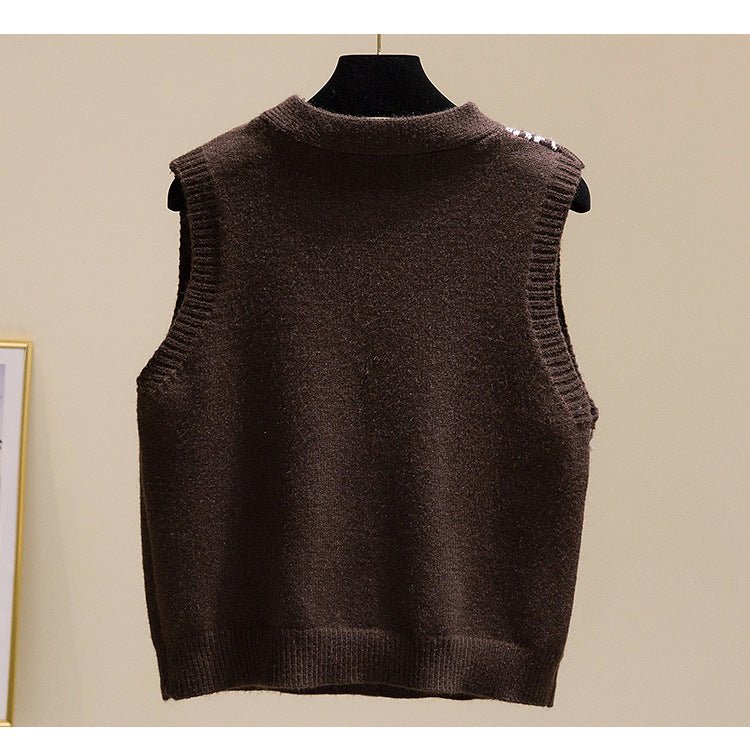 V-Neck Sleeveless Knit Vest Cardigan