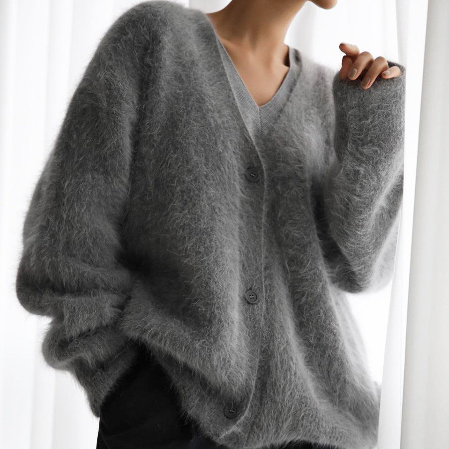Loose Solid V-Neck Cardigan