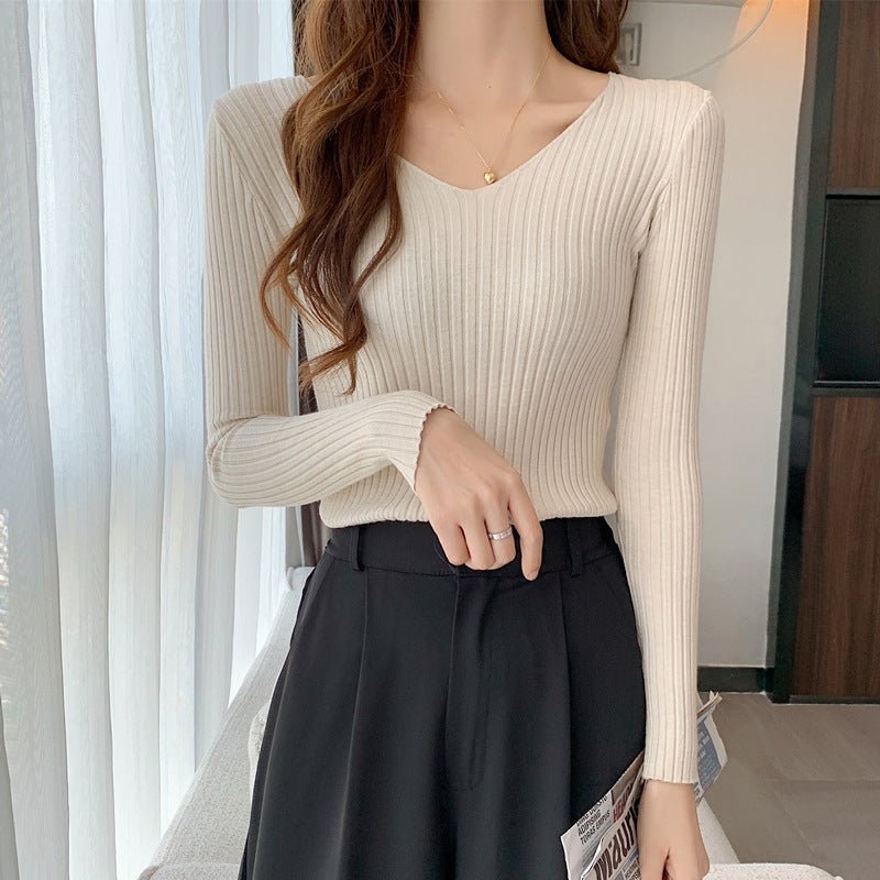 Ribbed V-Neck Winter Top