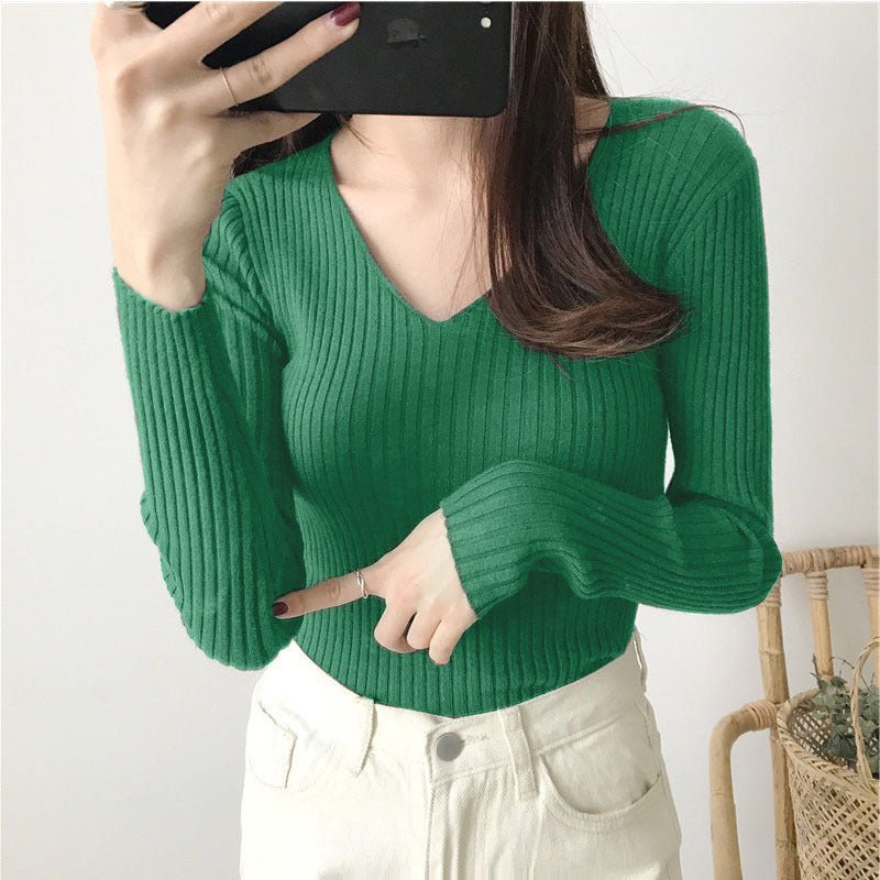 Ribbed V-Neck Winter Top