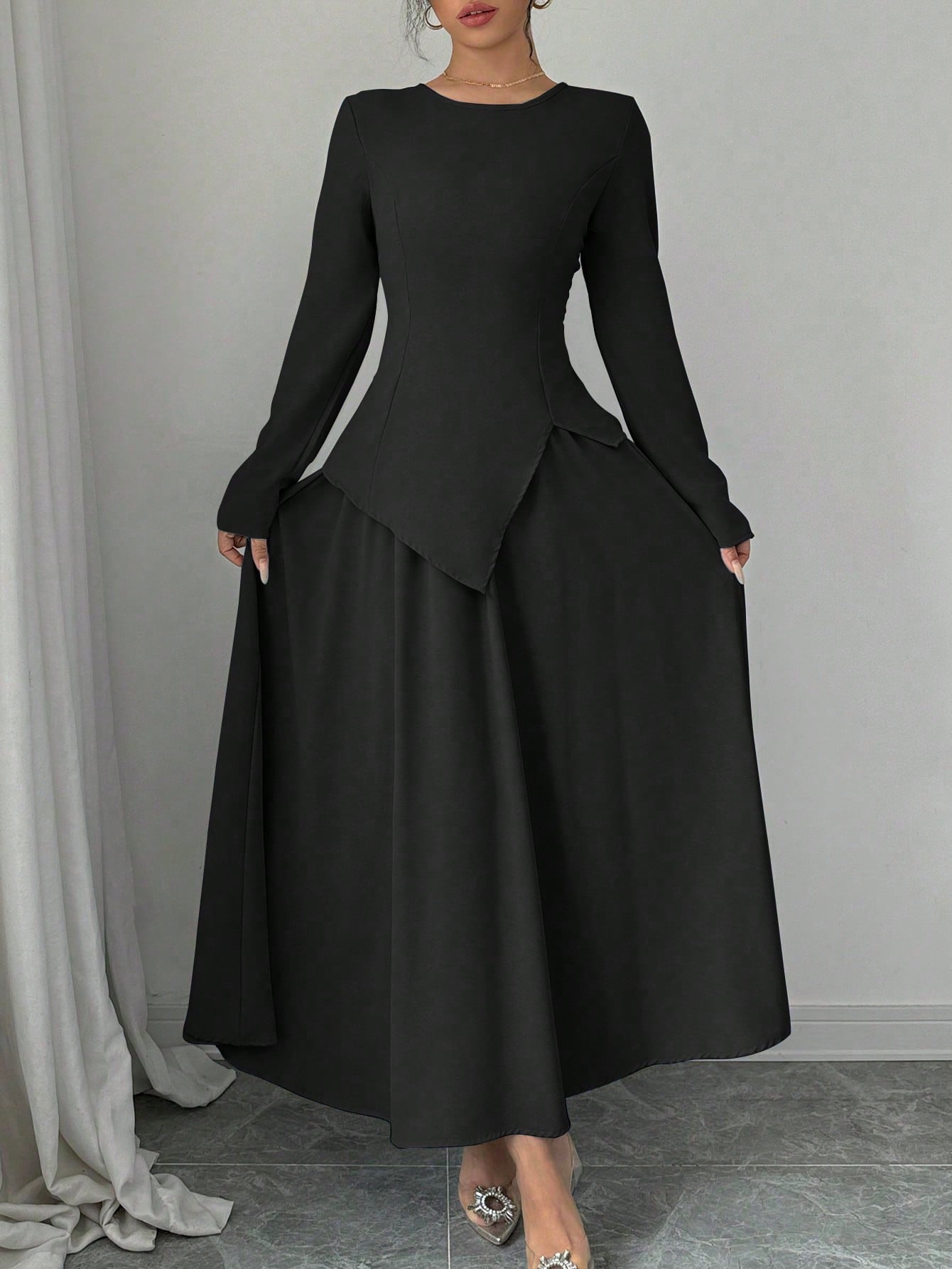 Elegant Cinched Top & Asymmetrical Skirt Set