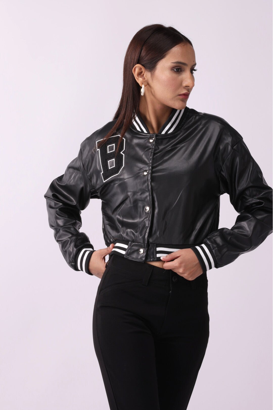 High Waist Leather Bomber