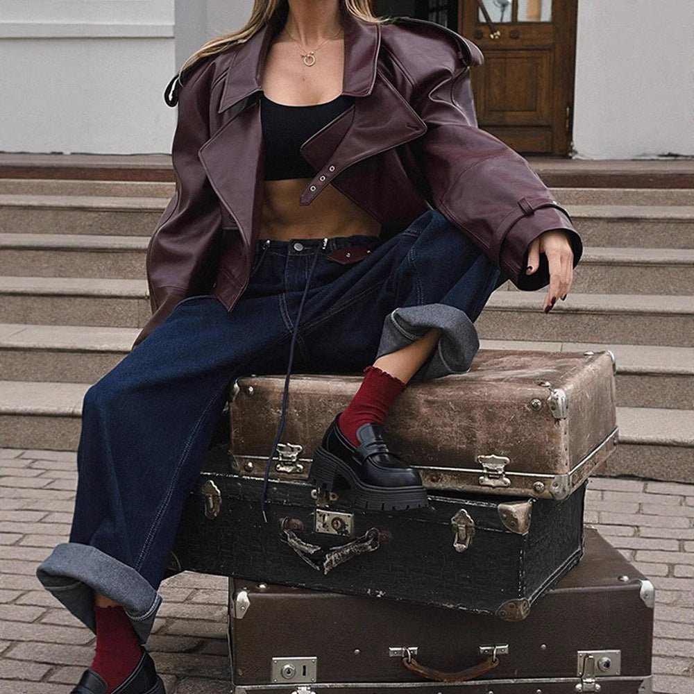 Short Burgundy Moto Jacket