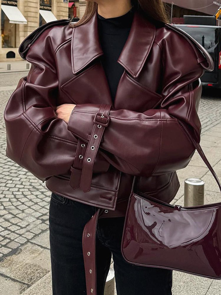 Short Burgundy Moto Jacket
